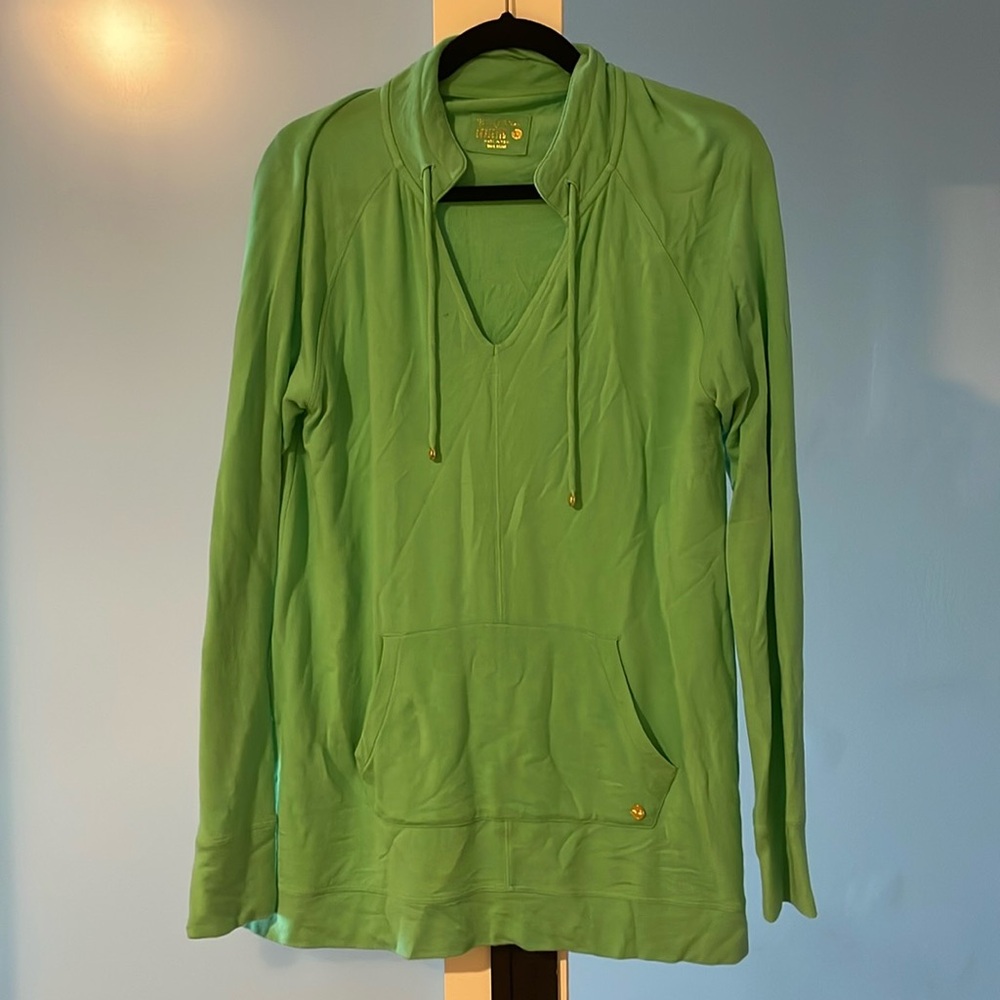 Lilly Pulitzer luxletic green sweater with hoody pocket, size large